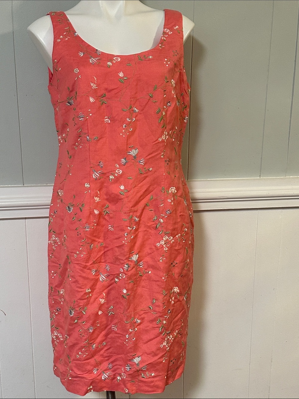 Positive Attitude vintage Coral Floral Sleeveless Shift Dress